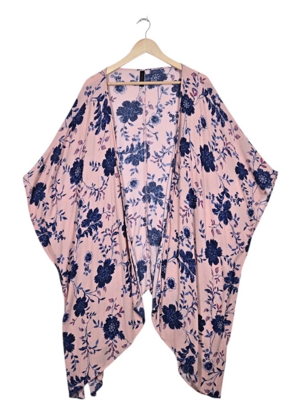 Lane Bryant‎ Floral Open-Front Cardigan Lightweight One Size Peach Blue Crinkle